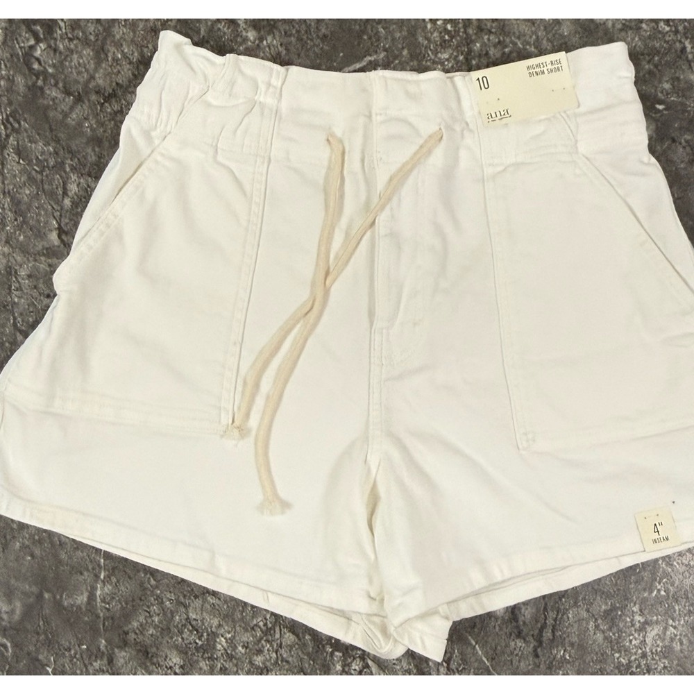 a.n.a Womens Highest Rise Paperbag Denim Shorts Patch Pockets 4" Inseam White 10 - Picture 1 of 13